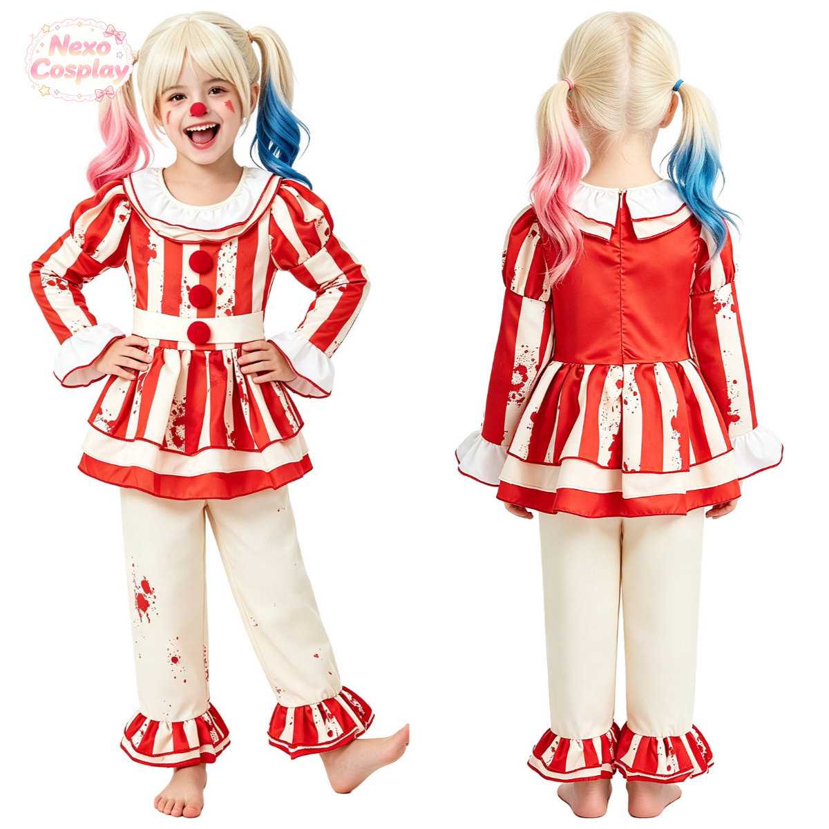Anime Cosplay Kid - بدلة مهرج مرعب للأطفال بخطوط حمراء