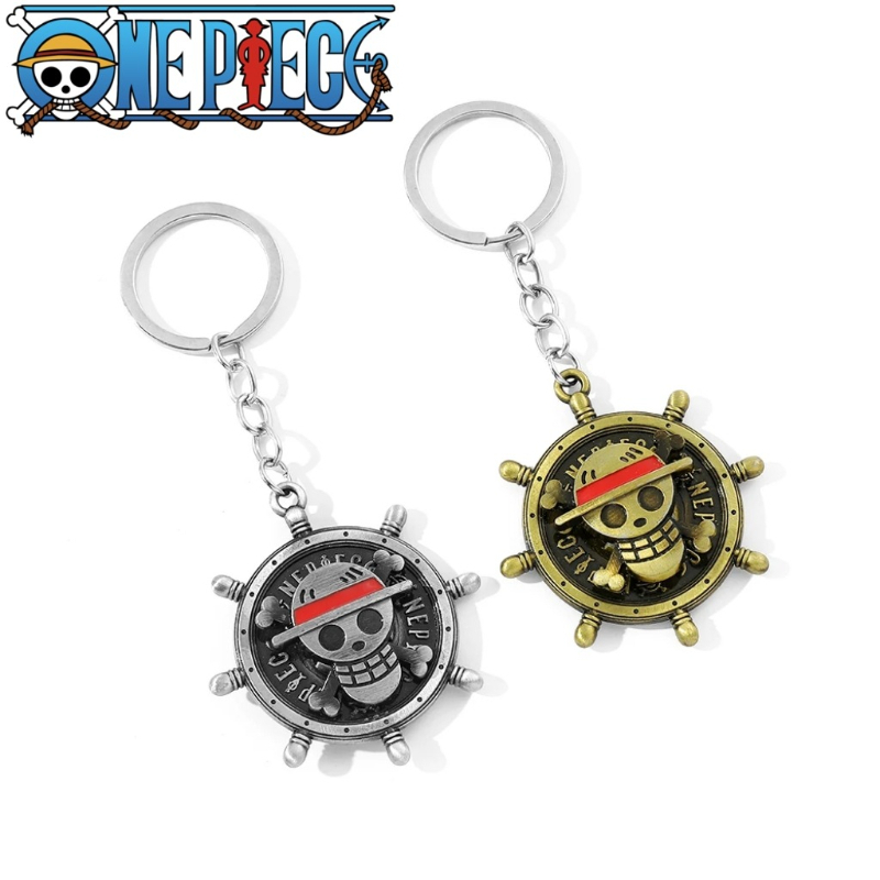 One Piece Straw Hat - سلسلة مفاتيح دوارة، تميمة معدنية لشعار