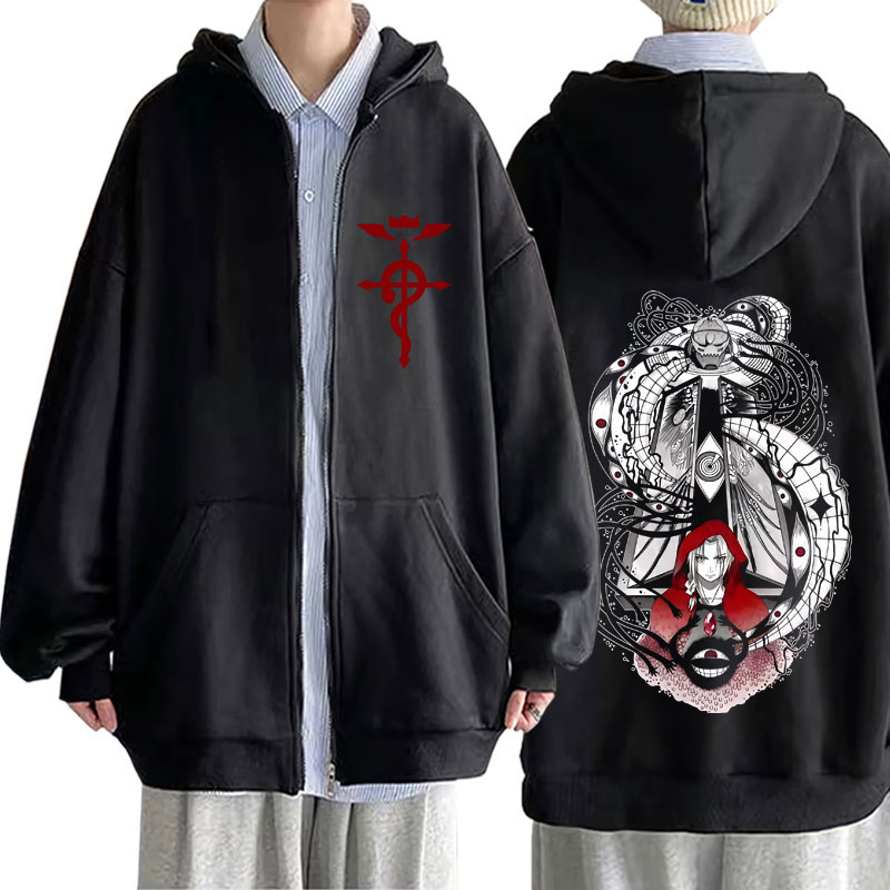 Fullmetal Alchemist Coat - هودي بسحاب بتصميم أنمي ياباني من