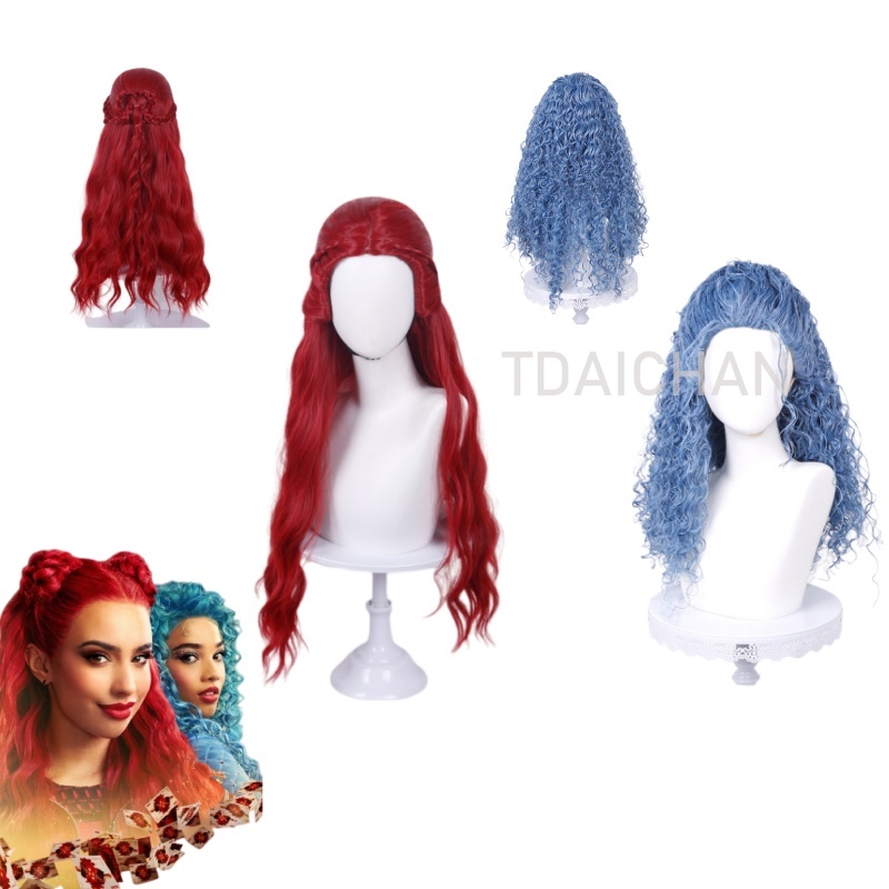شعر مستعار مجعد للتنكر، تسريحة - مراجعة Anime Cosplay Blue Hair وسعره